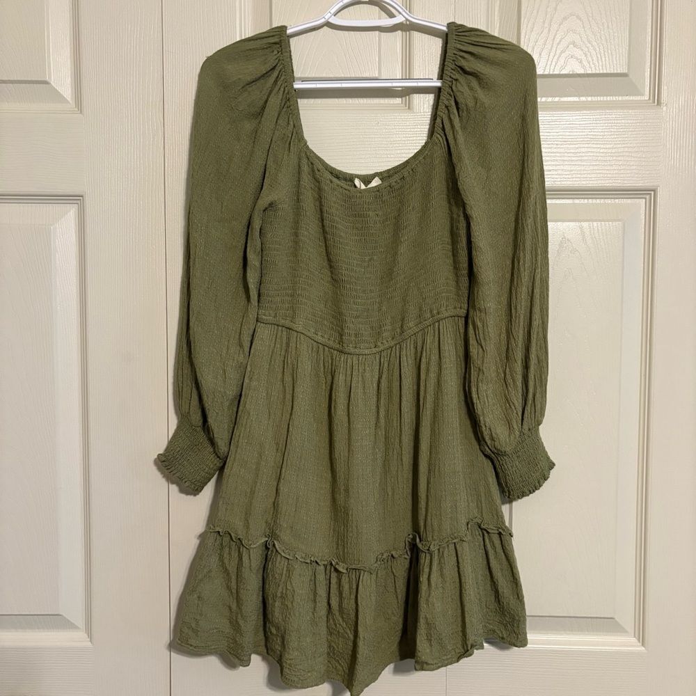 Promesa Olive Green Dress rouging stretch long sleeve size small